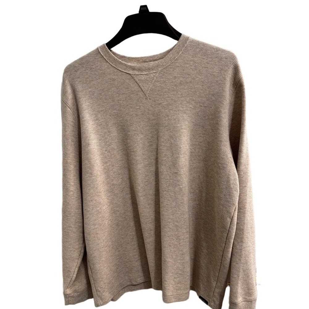 Eddie Bauer Shirt Mens XL Beige Waffle Knit Crew Neck Ribbed Cuffs Thermal - Picture 2 of 7